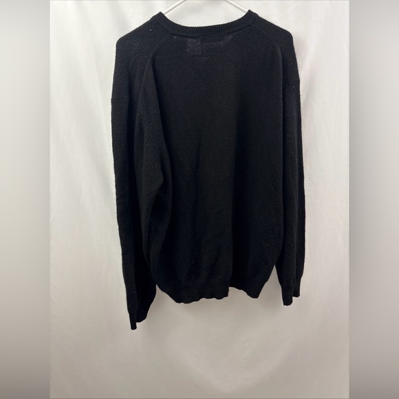Alan Flusser Sweater Mens Large Black Solid V-neck 100% Cashmere Knit Pullover - Picture 6 of 6